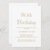 Anspruchsvolle Goldkalligraphie 80. Geburtstag Einladung (Vorne/Hinten)