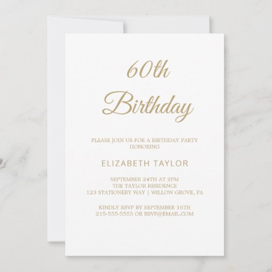 Anspruchsvolle Goldkalligraphie zum 60. Geburtstag Einladung (Vorderseite)