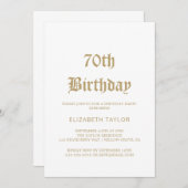 Anspruchsvolle Goldkalligraphie zum 70. Geburtstag Einladung (Vorne/Hinten)