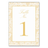 Anspruchsvolle Goldlace-Elegante Script-Hochzeit Tischnummer (Rückseite)