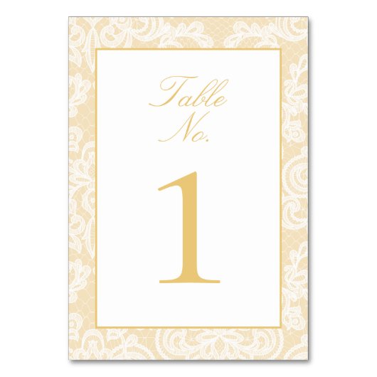 Anspruchsvolle Goldlace-Elegante Script-Hochzeit Tischnummer (Vorderseite)