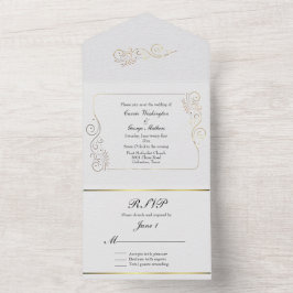 Anspruchsvolle Hochzeit mit Luxus-Gold-Schnörkel All In One Einladung