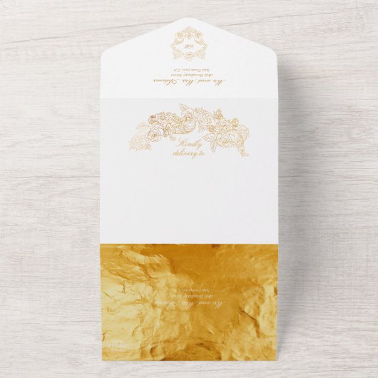 Anspruchsvolle Imitate Foil Script Gold Barockhoch All In One Einladung (Außenbereich)