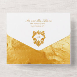Anspruchsvolle Imitate Foil Script Gold Barockhoch All In One Einladung