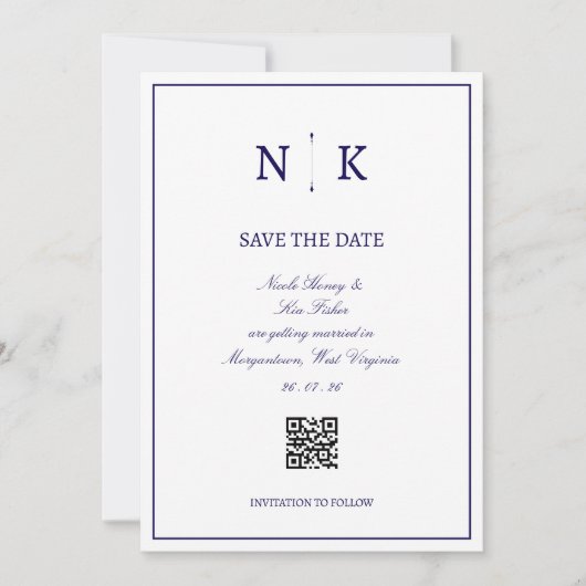 Anspruchsvolle Klassik Save the Date (Vorderseite)