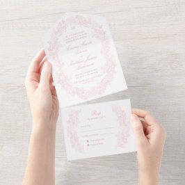 Anspruchsvolle klassische Script-Blush-Pink-Hochze All In One Einladung