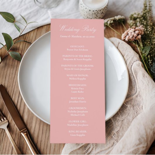 Anspruchsvolle klassische Script-Blush-Pink-Hochze Programm