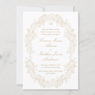 Anspruchsvolle klassische Script Champagne Wedding Einladung