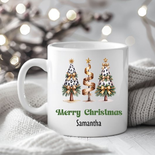 Anspruchsvolle Leopard-Weihnachtsbäume mit individ Kaffeetasse