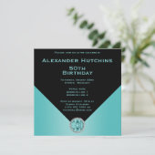 Anspruchsvolle Maskuline Black & Aqua zum Geburtst Einladung (Stehend Vorderseite)