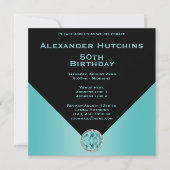 Anspruchsvolle Maskuline Black & Aqua zum Geburtst Einladung (Vorderseite)