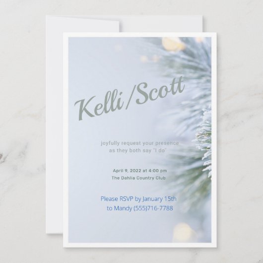 Anspruchsvolle Mattierte Pine Moderne Winterhochze Einladung (Vorderseite)