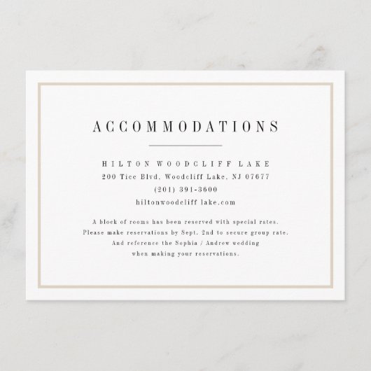 Anspruchsvolle minimalistische Hochzeitsunterkünft Begleitkarte (Vorderseite)