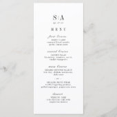 Anspruchsvolle, minimalistische Mongramm-Hochzeit Menükarte (Vorderseite)