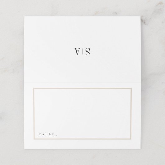 Anspruchsvolle, minimalistische Mongramm-Hochzeit Platzkarte (Außenseite Aufgefaltet)