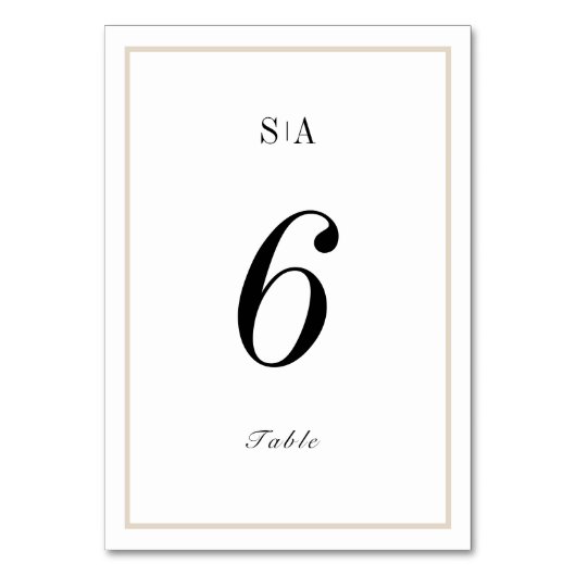 Anspruchsvolle, minimalistische Mongramm-Hochzeit Tischnummer (Vorderseite)