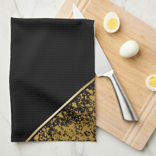 Anspruchsvolle Minimalistische Schwarz-Gold-Techni Geschirrtuch (Viertel Falte)