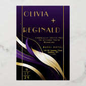 Anspruchsvolle moderne, Abstrakte Lila und Gold Folieneinladung (Vorderseite)