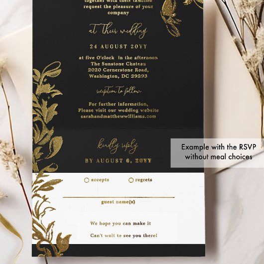 Anspruchsvolle Schwarz-Gold-Foil-Blätter All-in-One-Einladung