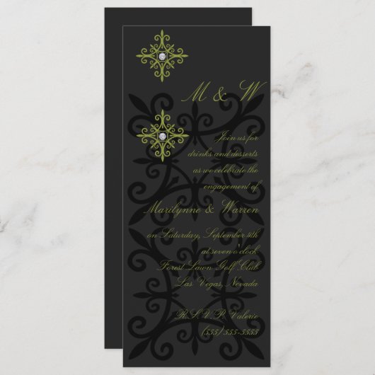 Anspruchsvolle schwarze und grüne engagierte Parte Einladung (Vorne/Hinten)