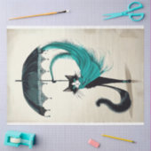 Anspruchsvolle Schwarzkatze mit aquamarinem Schirm Seidenpapier (Basteln)