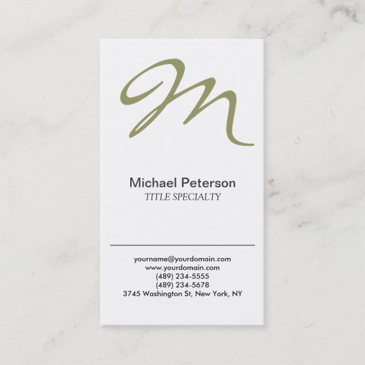 Anspruchsvolle Script Monogram Business Card Visitenkarte (Vorderseite)