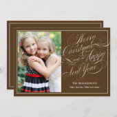 Anspruchsvolle Script Weihnachts-Fotokarte - Braun Feiertagskarte (Vorne/Hinten)