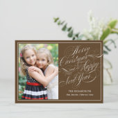 Anspruchsvolle Script Weihnachts-Fotokarte - Braun Feiertagskarte (Stehend Vorderseite)