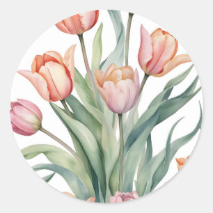 Anspruchsvolle Tulip mit Aquarellfarbe Runder Aufkleber