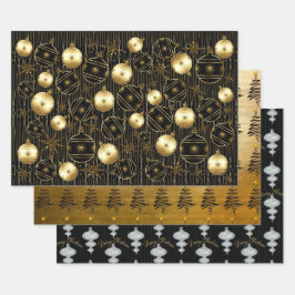 Anspruchsvolle Weihnachten in Gold, Schwarz und Gr Geschenkpapier Set