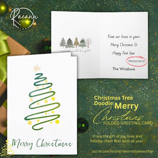 Anspruchsvolle Weihnachtsbaum-Doodle-Grußkarte Karte
