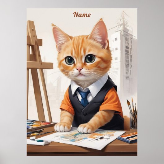 Anspruchsvoller Architekt Cat Ginger Kitten Art Poster (Vorne)