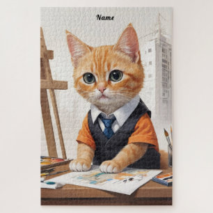 Anspruchsvoller Architekt Cat Ginger Kitten Art Puzzle