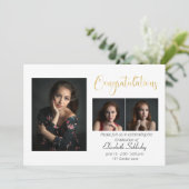 Anspruchsvoller Black and Gold Foto Abschluss Einladung (Stehend Vorderseite)