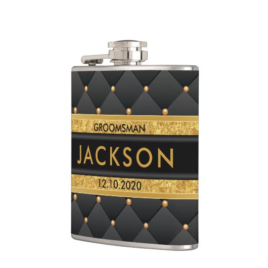 Anspruchsvoller Gold und Black Trauzeuge / Trauzeu Flachmann (Links)