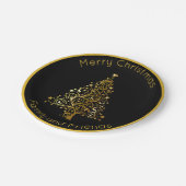 Anspruchsvoller Schwarzer und Gold Weihnachtsbaum Pappteller (Schrägansicht)