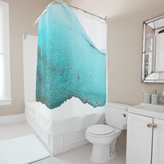 Anspruchsvolles Aquamarines Schwarz-weißes Abstrak Duschvorhang (Beispiel)