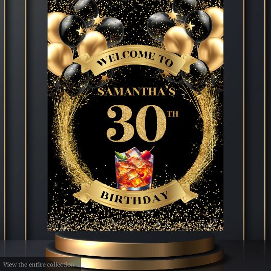 Anspruchsvolles Black Gold Banner zum 30. Geburtst Wandteppich
