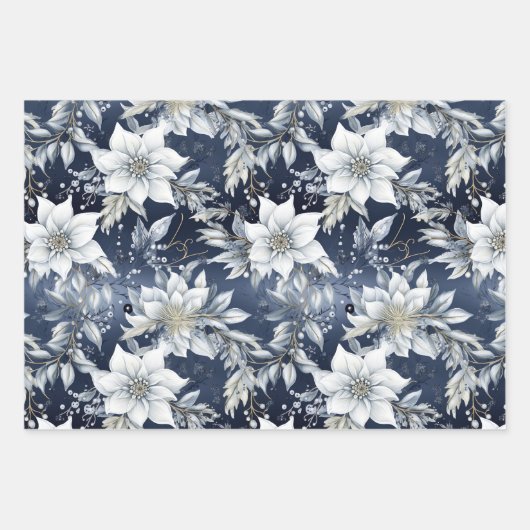 Anspruchsvolles Blue & Gold Weihnachtsmuster Geschenkpapier Set (Vorderseite 2)