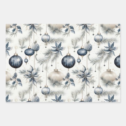 Anspruchsvolles Blue & Gold Weihnachtsmuster Geschenkpapier Set (Vorderseite 3)