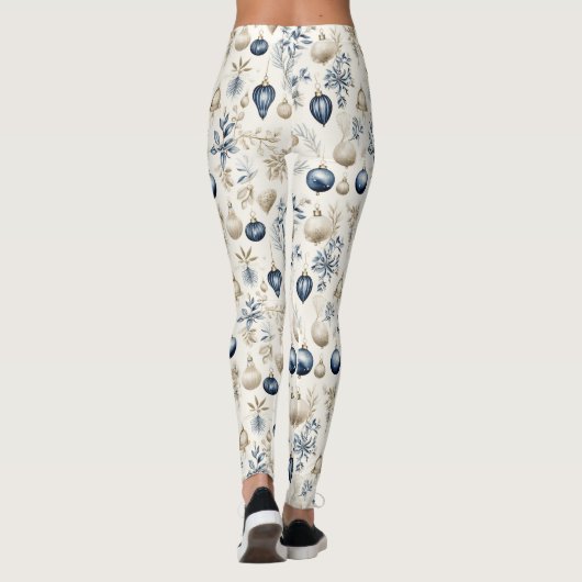 Anspruchsvolles Blue & Gold Weihnachtsmuster Leggings (Rückseite)