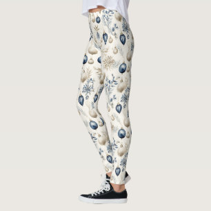 Anspruchsvolles Blue & Gold Weihnachtsmuster Leggings