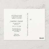 Anspruchsvolles "Danke" Vertikales Baby Birth Anno Postkarte (Rückseite)