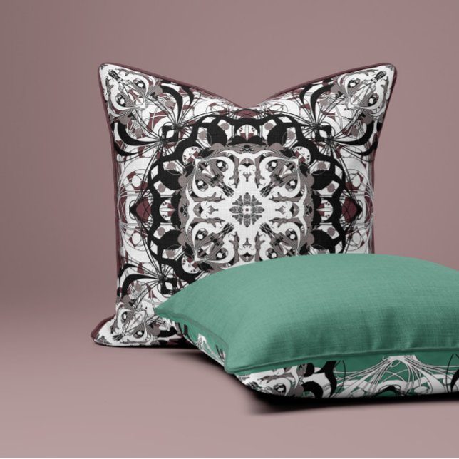 Anspruchsvolles Mandala Throw Kissen - Black & Bur (Von Creator hochgeladen)