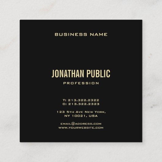 Anspruchsvolles, modernes Schwarzes Gold Beruflich Quadratische Visitenkarte (Rückseite)
