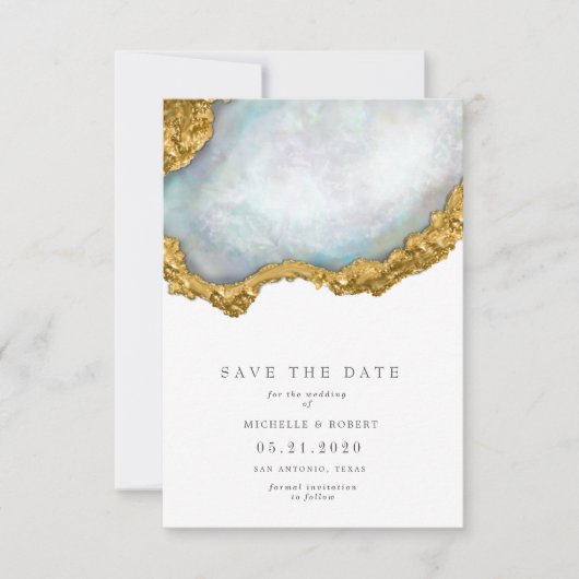 Anspruchsvolles Pearl Agate Foto Save the Date Einladung (Vorderseite)