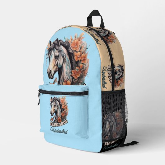 Anspruchsvolles Pferdedesign mit blühender Orange Bedruckter Rucksack (Rückseitige Ecke Rechts)