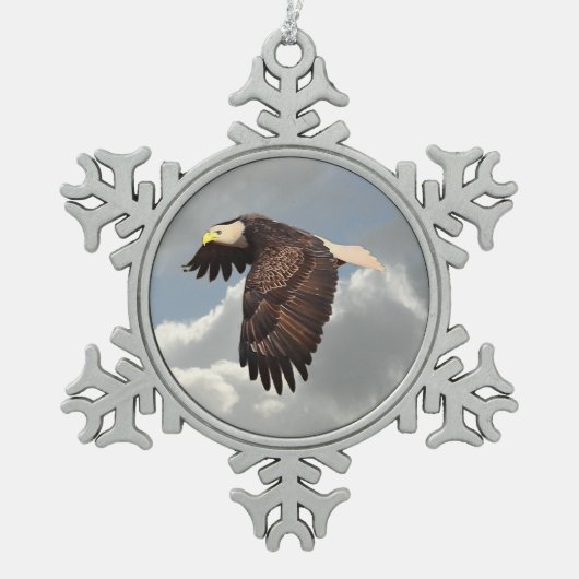 ANSTEIGENDES EAGLE SCHNEEFLOCKEN Zinn-Ornament (Vorderseite)