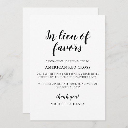 Anstelle der Lieblings-Hochzeitsspende-Zeichen Einladung (Vorne/Hinten)