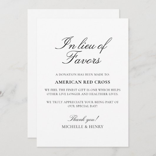 Anstelle der Lieblings-Hochzeitsspende-Zeichen Einladung (Vorne/Hinten)